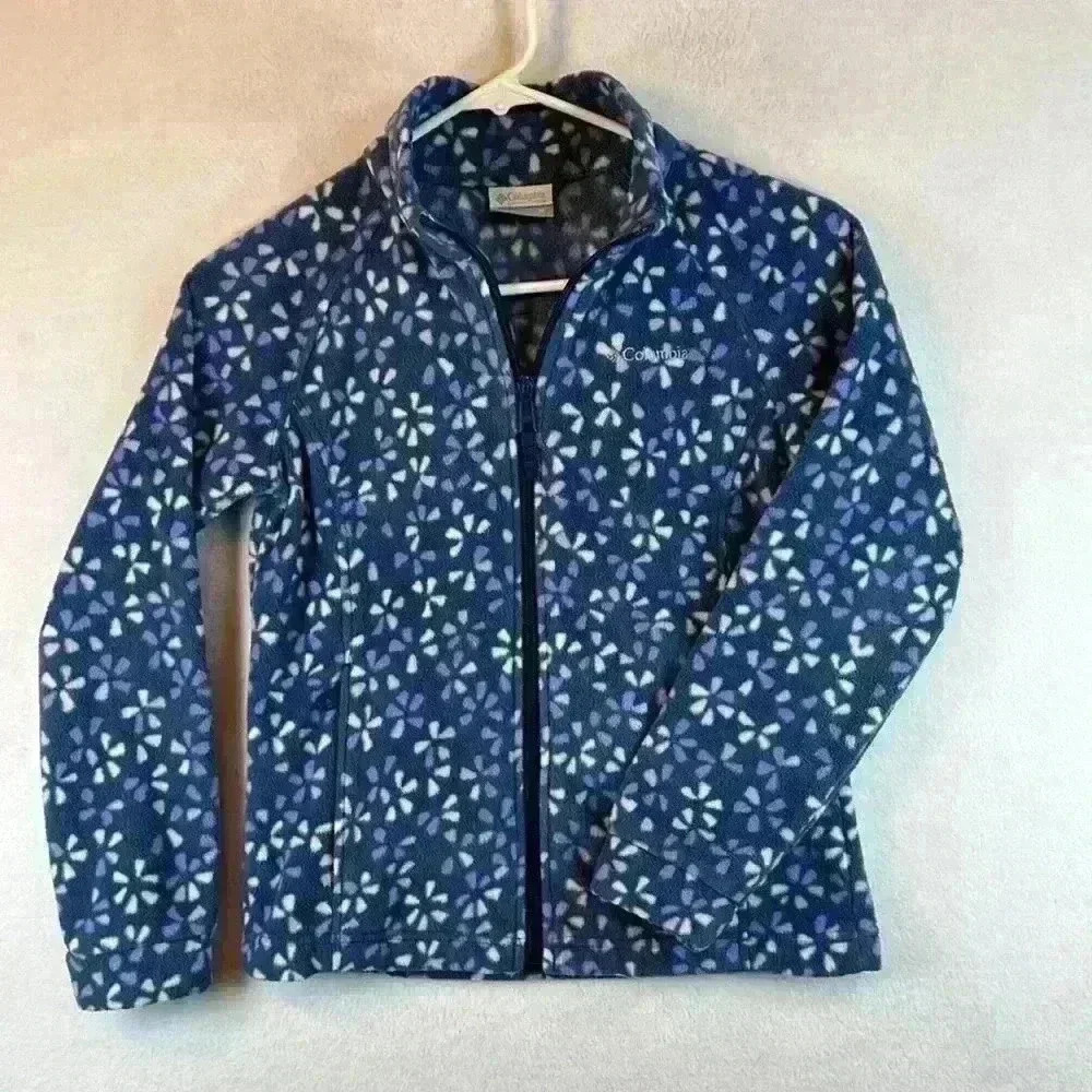 Columbia Girls Fleece Fill Zip Benton Springs Blue Print Jacket Size M (10/12)
